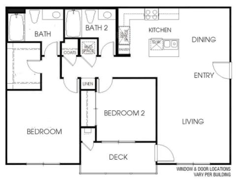Floor plan for 2 beds, 2 baths, 1090 sqft